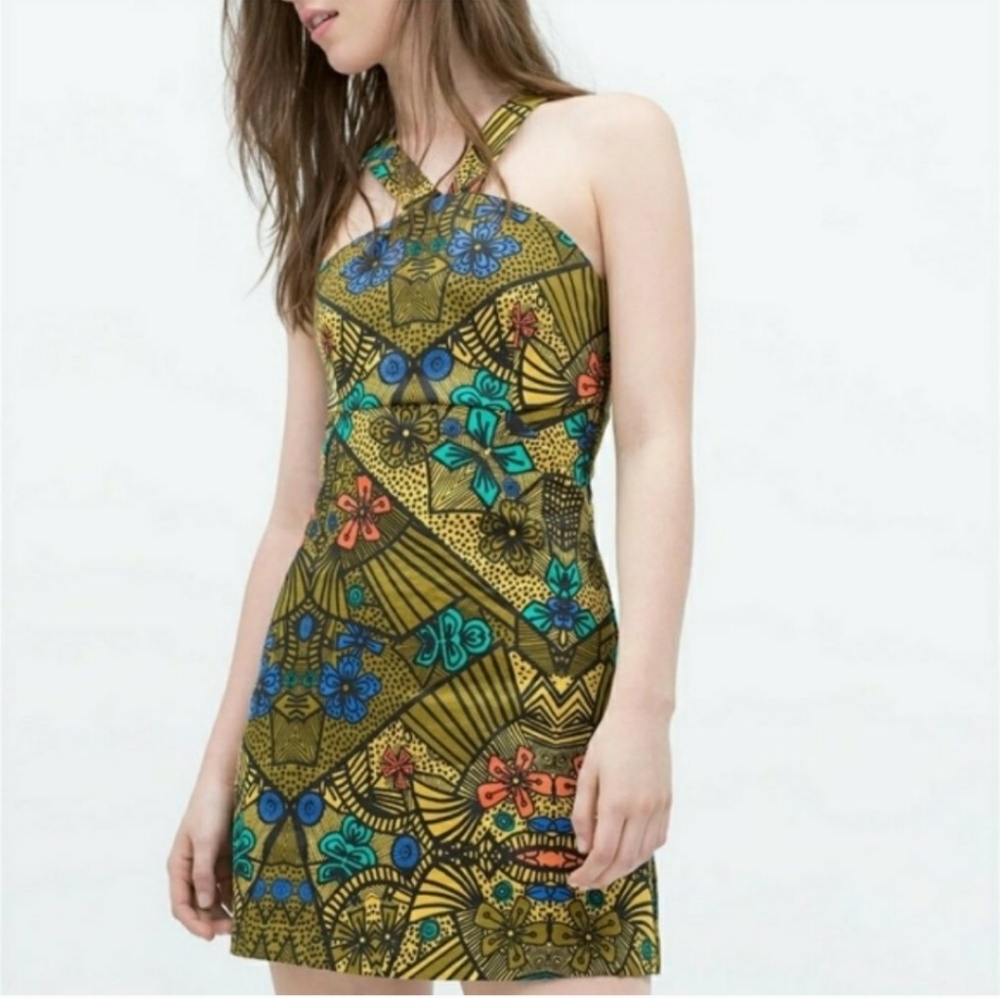 Zara yellow Floral Print Mini Dress Small